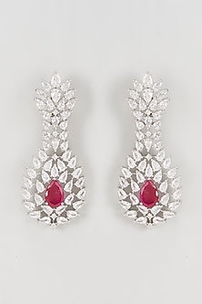 White Rhodium Finish Faux Diamond Dangler Earrings