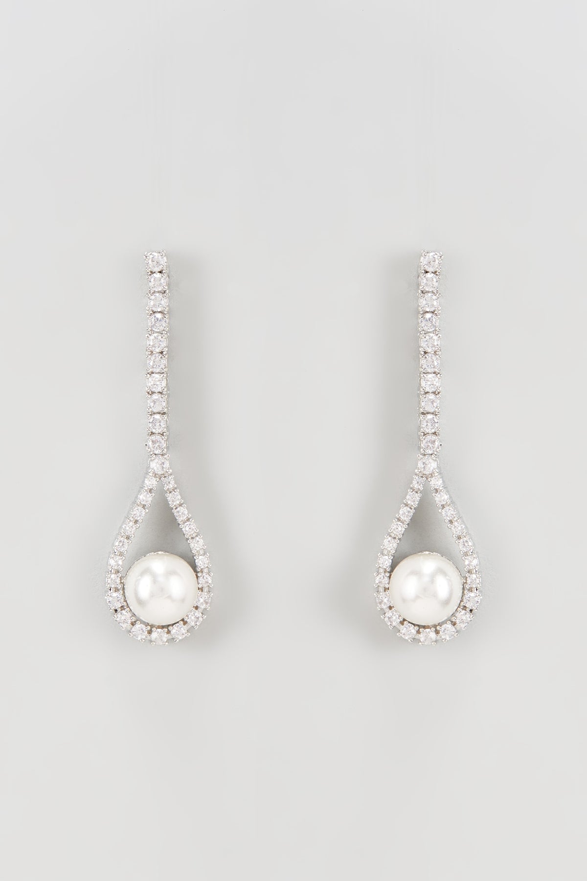 White Rhodium Finish Faux Diamond Dangler Earrings