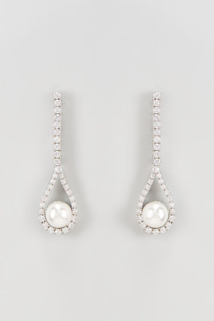 White Rhodium Finish Faux Diamond Dangler Earrings