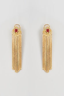 Gold Plated Red Sapphire Dangler Earrings