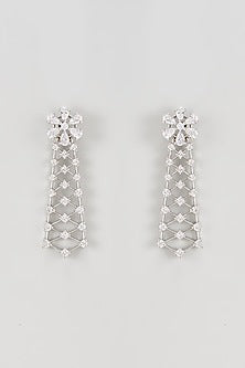 White Rhodium Finish Faux Diamond Dangler Earrings