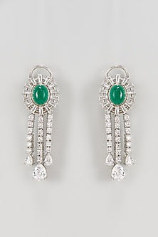 White Rhodium Finish Faux Diamond Dangler Earrings