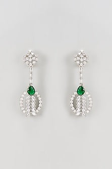 White Rhodium Finish Faux Diamond Dangler Earrings