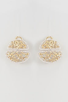 Gold Finish Kundan Polki Stud Earrings