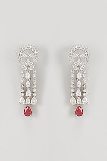 White Rhodium Finish Faux Diamond Dangler Earrings