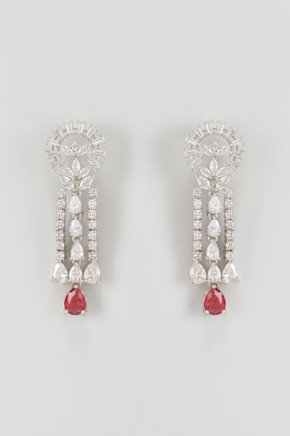 White Rhodium Finish Faux Diamond Dangler Earrings