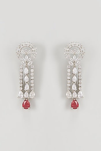 White Rhodium Finish Faux Diamond Dangler Earrings