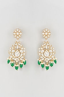 Gold Plated Kundan Polki & Emerald Chandbali Earrings