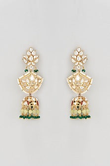 Gold Plated Kundan Polki & Emerald Dangler Earrings