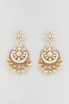 Gold Plated Kundan Polki & Emerald Chandbali Earrings