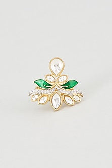 Gold Plated Kundan Polki & Green Stones Ring