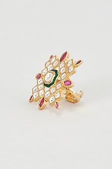 Gold Plated Kundan Polki & Pink Stones Ring