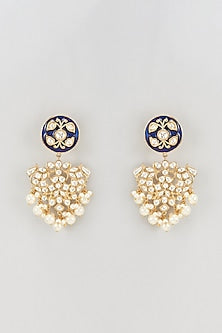 Gold Plated Kundan Polki & Pearl Chandbali Earrings