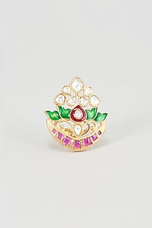 Gold Plated Kundan Polki & Pink Stones Ring