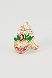 Gold Plated Kundan Polki & Pink Stones Ring