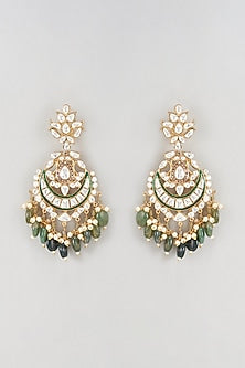 Gold Plated Kundan Polki & Emerald Chandbali Earrings