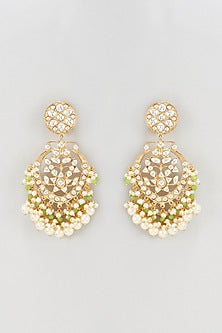 Gold Plated Kundan Polki & Pearl Enamelled Chandbali Earrings