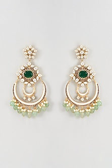 Gold Plated Kundan Polki & Pearl Enamelled Chandbali Earrings
