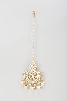 Gold Plated Kundan Polki & Pearl Maang Tikka