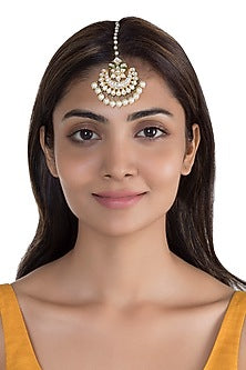 Gold Plated Green Enamelled Maang Tikka