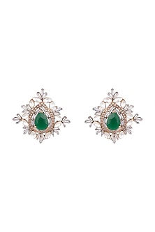 Antique Gold Finish Emerald Stone Earrings