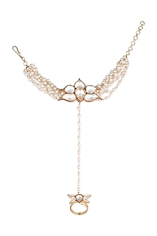 Gold Plated Enamled Lotus Motif Hathphool