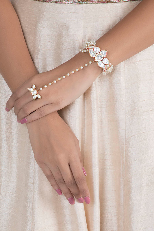 Gold Plated Enamled Lotus Motif Hathphool