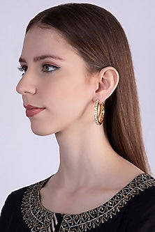 Gold Plated Kundan & Polki Loop Earrings