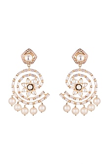 Gold Plated Kundan & Pearl Hoop Earrings