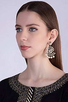 Gold Plated Kundan & Pearl Hoop Earrings