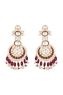 Gold Plated Red Enameled Chandbali Earrings