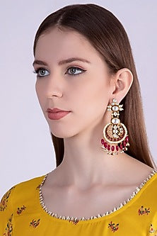 Gold Plated Red Enameled Chandbali Earrings