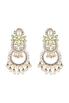 Gold Plated Polki & Emerald Chandbali Earrings