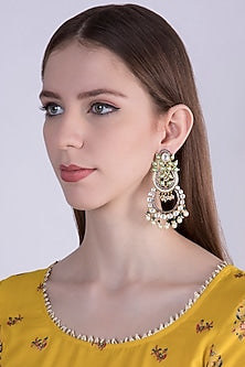 Gold Plated Polki & Emerald Chandbali Earrings