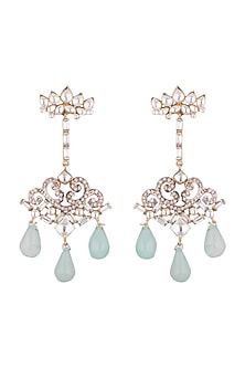 Gold Plated Earrings With Aqua Blue Drop Hangings