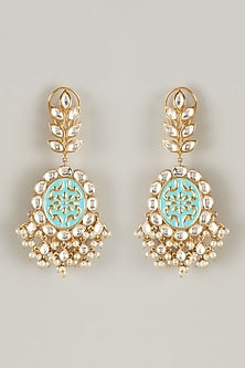 Gold Plated Kundan Polki & Pearl Chandbali Earrings