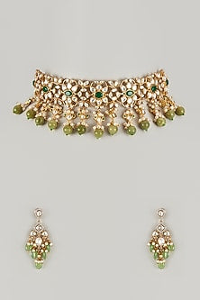 Gold Plated Kundan Polki & Emerald Stone Choker Necklace