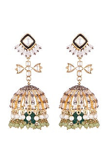 Gold Plated Kundan & Polki Jhumka Earrings