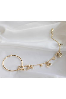 Gold Finish Nath With Kundan Polki & Pearls