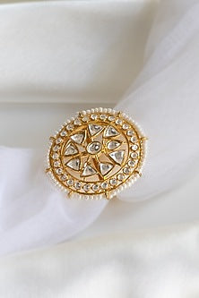 Gold Finish Kundan Polki Ring