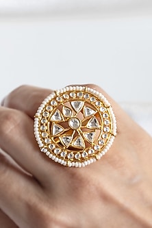Gold Finish Kundan Polki Ring