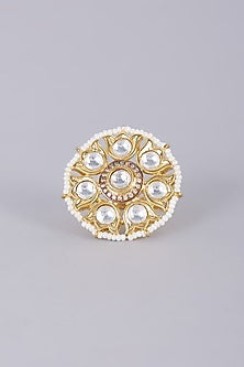 Gold Finish Kundan Polki Ring