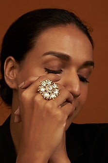 Gold Finish Kundan Polki Ring