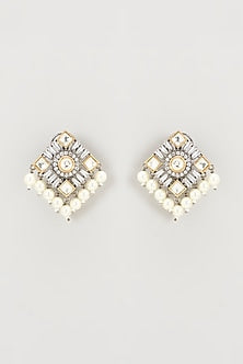 Two Tone Finish Kundan Polki & Pearl Stud Earrings