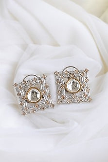 Two Tone Finish Kundan Polki Stud Earrings