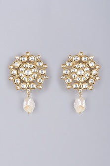 Gold Finish Kundan polki Dangler Earrings