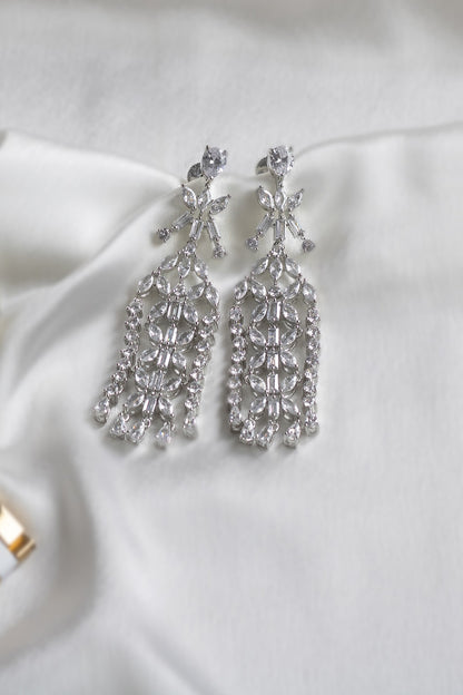 White Finish Diamond Dangler Earrings