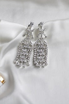White Finish Diamond Dangler Earrings