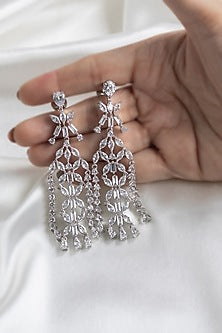 White Finish Diamond Dangler Earrings