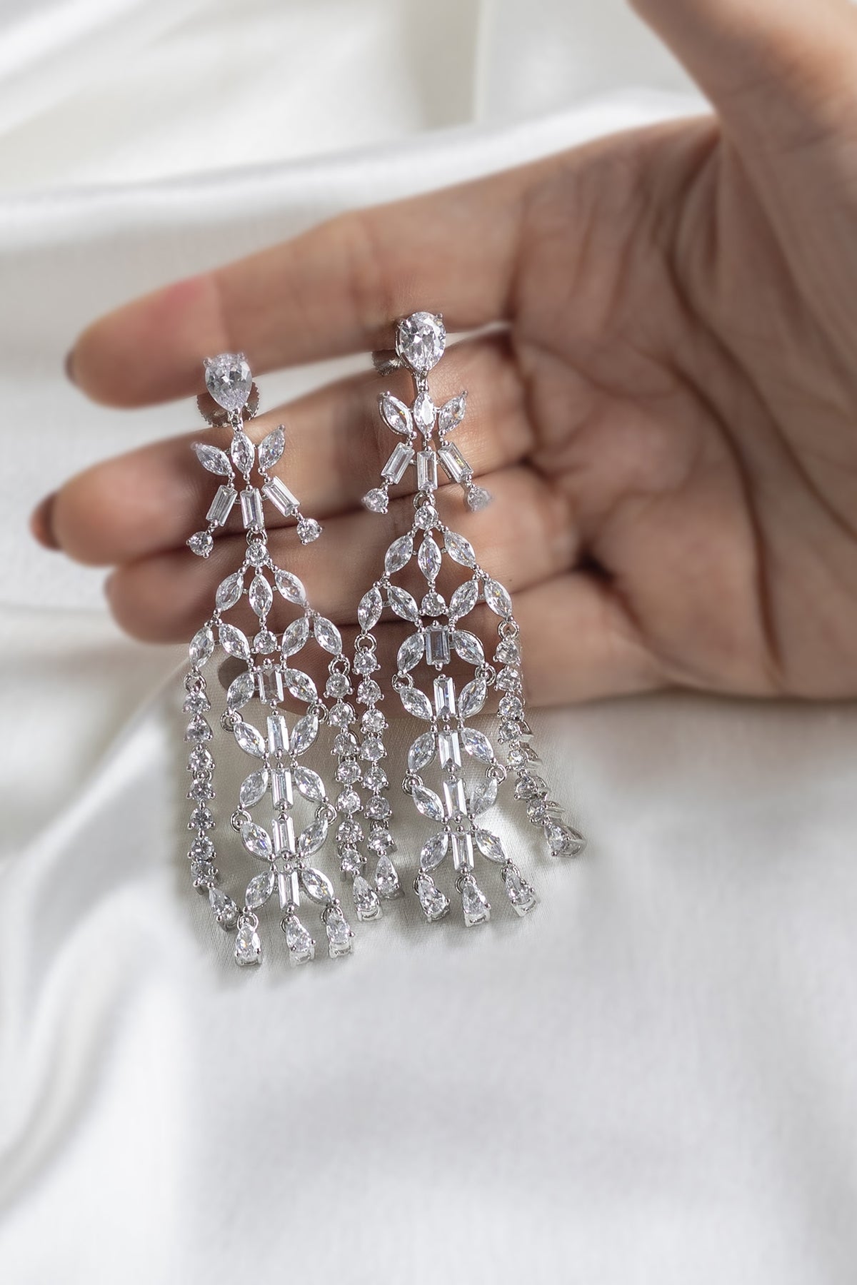 White Finish Diamond Dangler Earrings